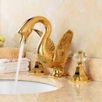 Fapully Shopping Online New Best Selling Items 3 Hole Bathroom Sink Faucets Brass Gold Plated Swan Faucets